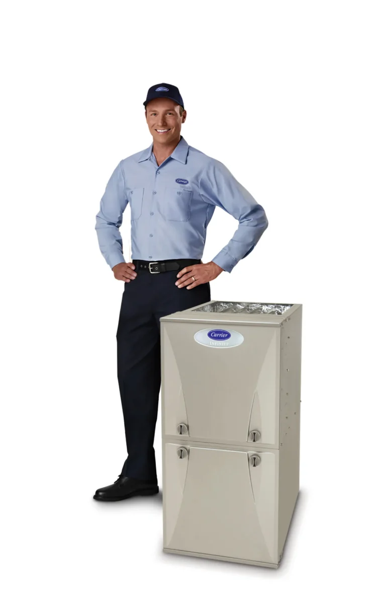 Dealer standing with a furnace